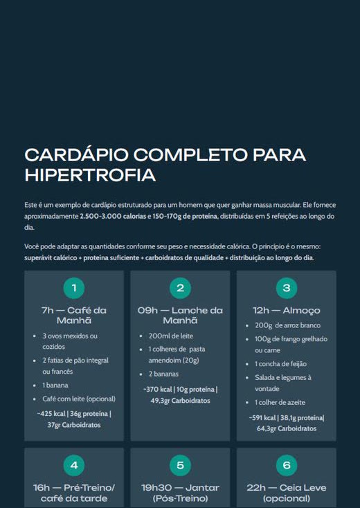 Página do cardápio completo