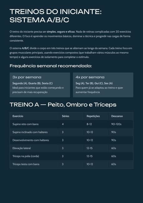 Página do treino A/B/C