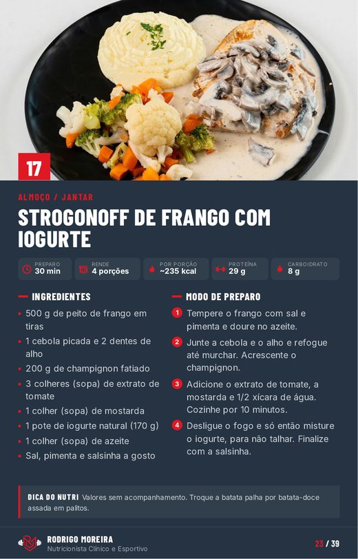 Página da receita de strogonoff de frango com iogurte