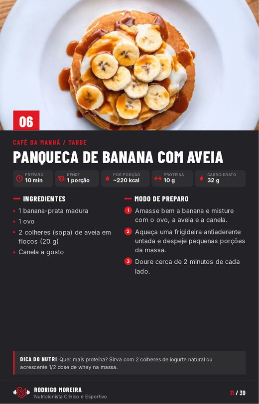 Página da receita de panqueca de banana
